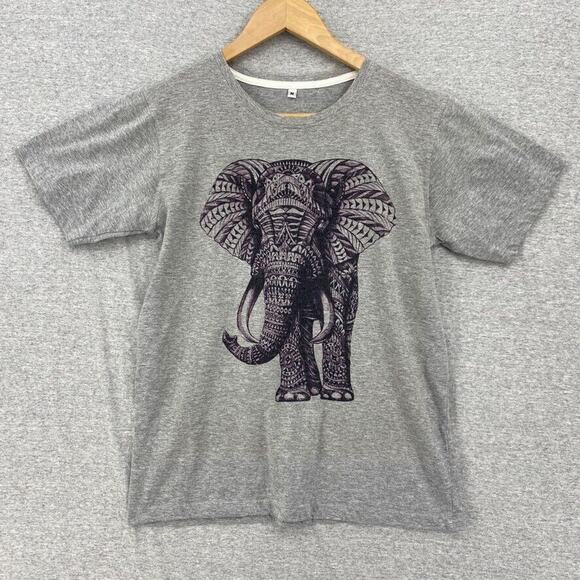 Elephant Shirt Womens Medium Gray Purple Graphics Tee Short Sleeve Crew Neck - Picture 1 of 7